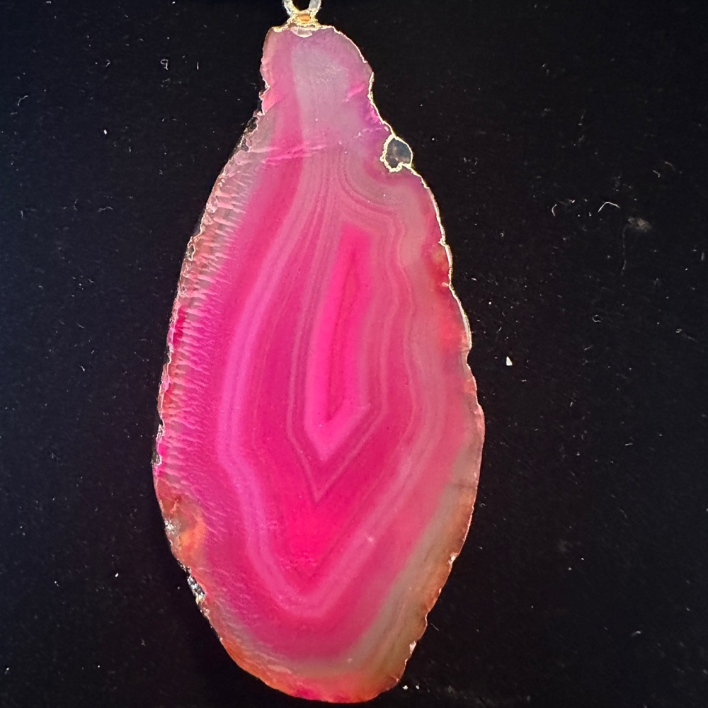 Pink Brazilian Volcanic Agate Stone Pendant Necklace